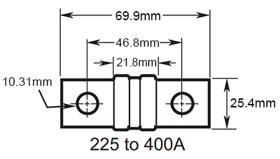 Bussmann JJN-250 CLASS T 2 Fuse Drawing